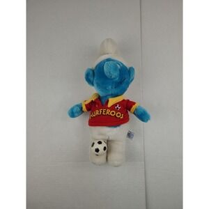 Vintage SMURF Plush Soccer Player Toy SMURFEROOS Peyo Wallace Berrie‎ Retro 1982